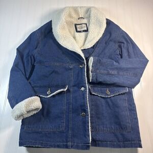 Ashley Vintage Charm Denim WearBarn Jacket Sherpa Lined Pockets Nice Size Medium